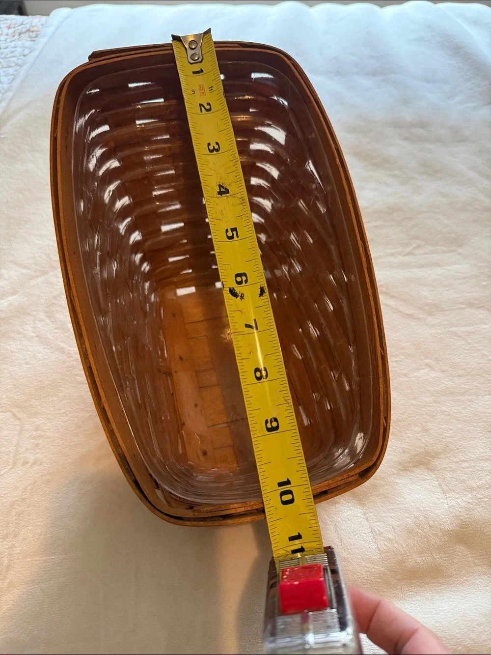 Longaberger Brown Woven Slanted Basket with Liner. Vegetable basket